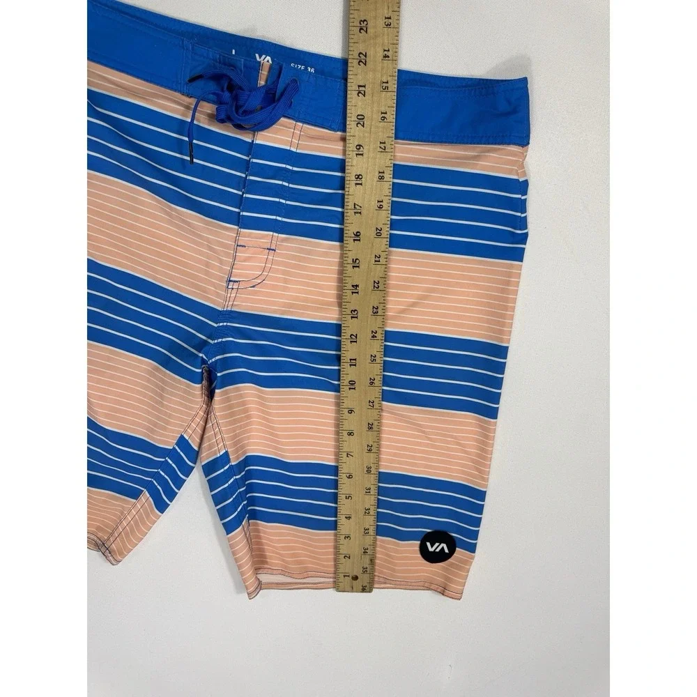 RVCA Men's 36x11 Board Shorts Swim Trunks Pocket Vacation Blue Peach Striped
